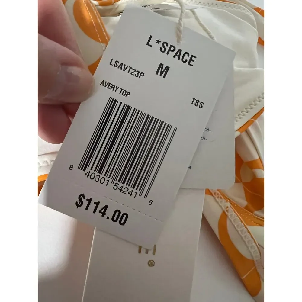 NWT L*Space Women's Avery Wrap-Style Beach Bikini Top Orange Cream Size M